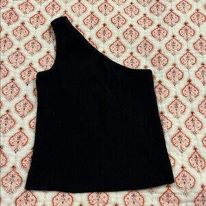 Together Black Ribbed One-Shoulder Top
